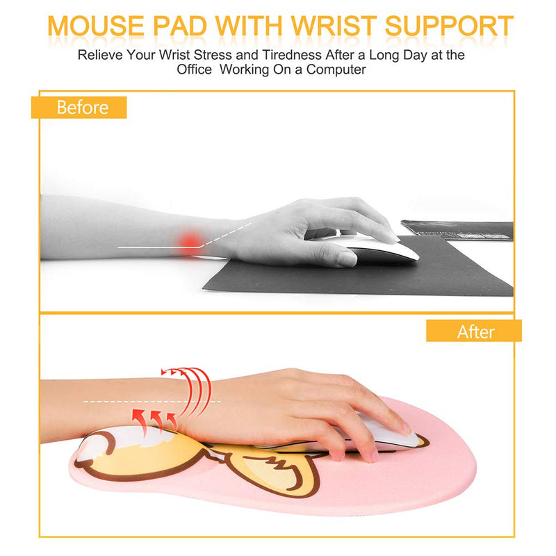 HAOCOO Ergonomic Pink Mouse Pad with Wrist Support ,Non-Slip Backing Corgi Anime Cute Gel Mouse Pad Wrist Rest, Easy-Typing and Pain Relief for Gaming Office Computer Laptop(Pink Cute Corgi) Pink Dog