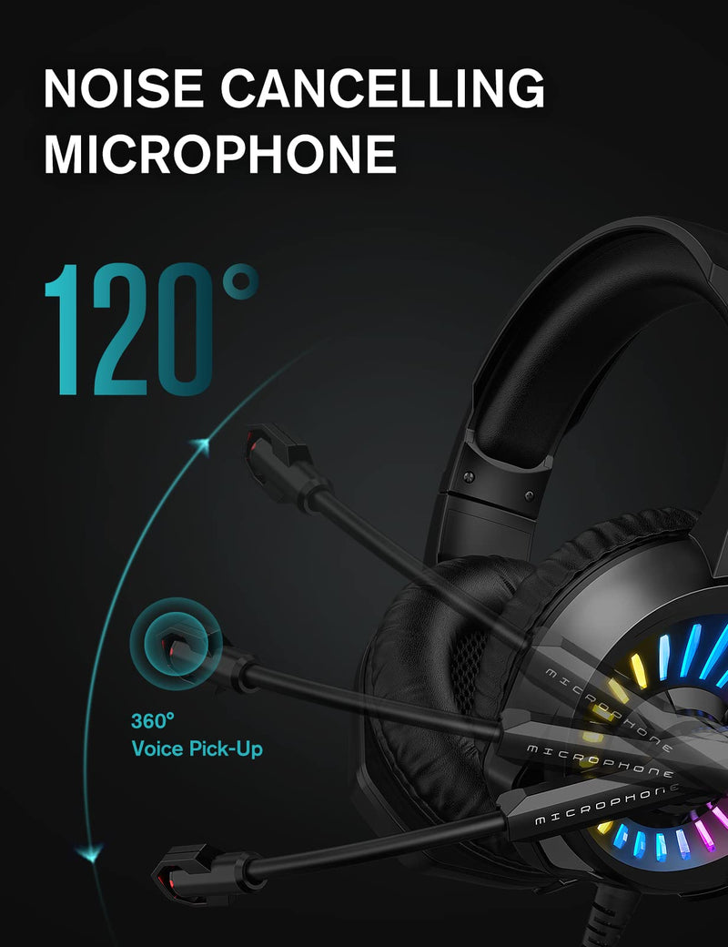 [AUSTRALIA] - ZIUMIER Gaming Headset with Microphone, Compatible with PS4 PS5 Xbox One PC Laptop, Over-Ear Headphones with LED RGB Light, Noise Canceling Mic, 7.1 Stereo Surround Sound Black 