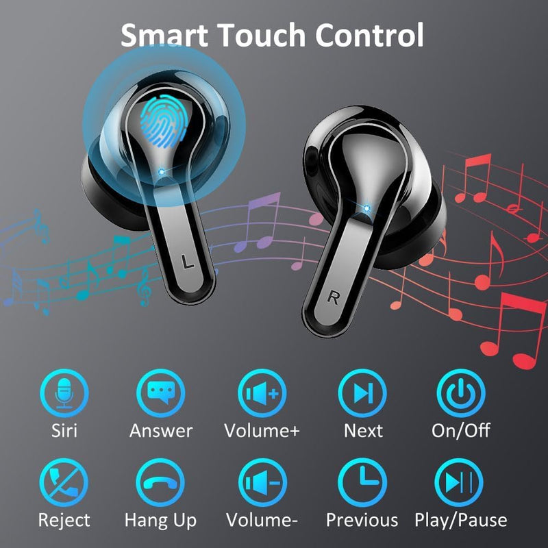 Wireless Earbuds, 2026 Bluetooth 5.4 Headphones NEW Ear Buds 40H Bass Stereo in-Ear Earphones ENC Noise Cancelling Earbuds with 4 HD Mic, USB-C LED Display IP7 Waterproof Sport Headset for Android iOS Dark Black