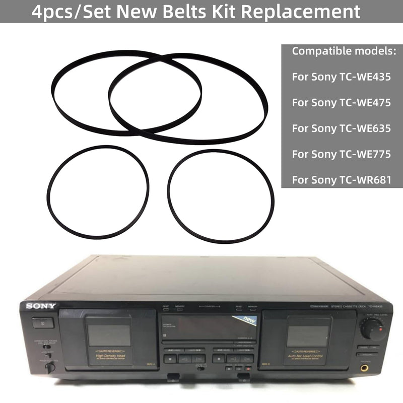 [AUSTRALIA] - Cassette Deck Belt Kit (4-Pack) - Premium Replacement Belts for Sony TC-WE435/TC-WE475/TC-WE635/TC-WE775/TC-WR681 Dual Deck Players + Tweezers 