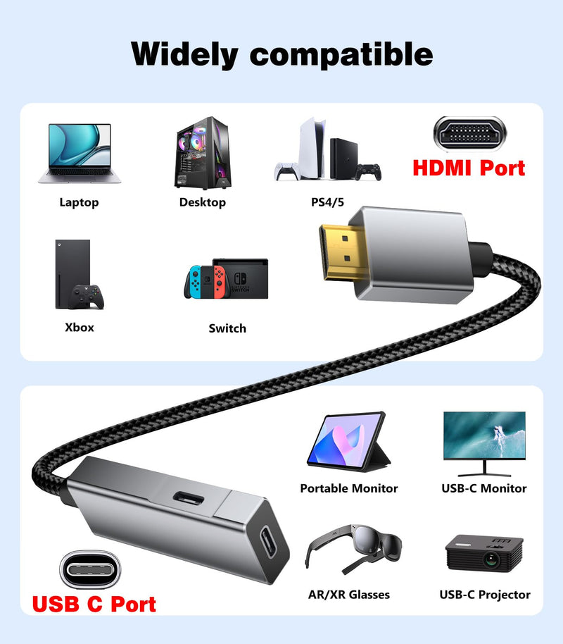HDMI to USB C Adapter,4K60Hz Uni-Directional HDMI (Source) to USB C (Display) Converter for AR Glasses XREAL One,Air 2 Pro,VITURE Pro,RayNeo Air 2s,PS5,Switch,Xbox,Portable Monitors