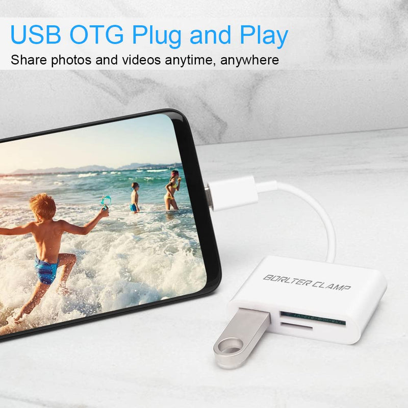 SD Card Reader, BorlterClamp USB C SD Card Reader, Micro SD TF Card Reader, USB C to SD Memory Card Reader Adapter, Compatible with MacBook, Laptops, Galaxy Phones and More