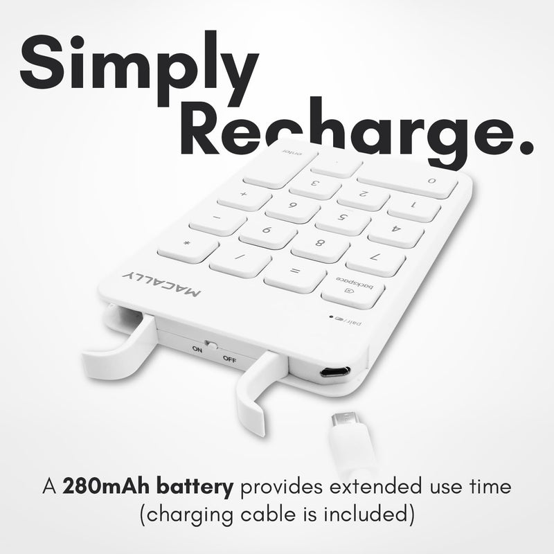 Macally Bluetooth Number Pad for Laptop, Apple, Mac, iMac, MacBook Pro/Air, Ipad, Windows PC, Tablet, or Computer - Rechargeable 18 Key Wireless Numeric Keypad - Bluetooth 10 Key Numpad Keyboard