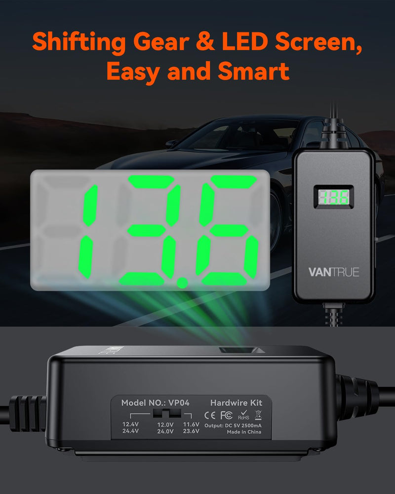 VANTRUE 10ft USB-C USB LED Screen OBD Hardwire Power Cable, 3 Gear Shifting, Low Voltage Protection for Parking Mode, for E1 Pro,N4 Pro S,N5(S),N4(S),S1 Pro(Max),N2X,E360/ACE,E1 Lite, E2 Dash Cam