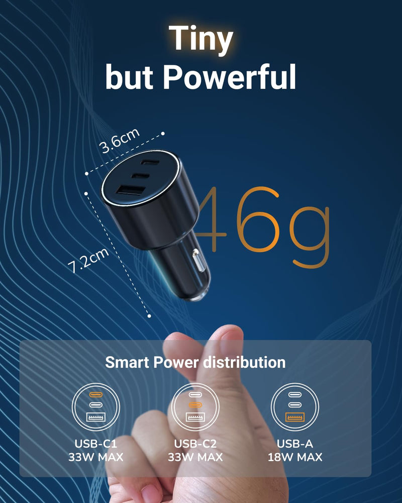 M.A.D LAB 84W 3-Port Fast Car Charger, Dual 33W USB-C and 18W USB-A | Cigarette lighter USB charger with PD and QC 3.0 fast charging for iPhone 17-13, Samsung Galaxy, iPad, Android and Switch 2026