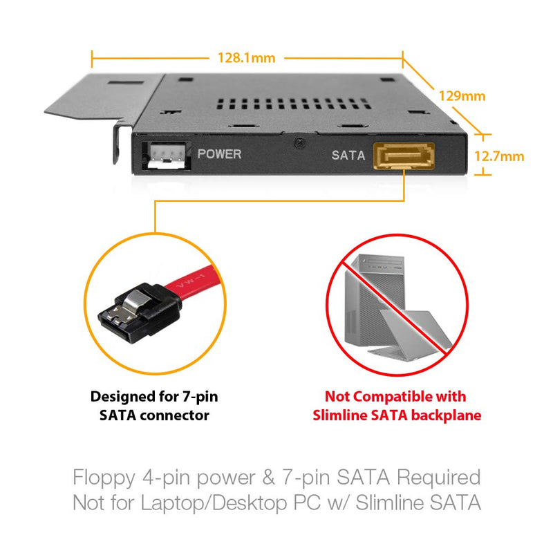 ICY DOCK 2.5” SATA/SAS HDD/SSD Rugged Full Metal Mobile Rack for Slim ODD or Slim FDD Bay | ToughArmor MB411SPO-B