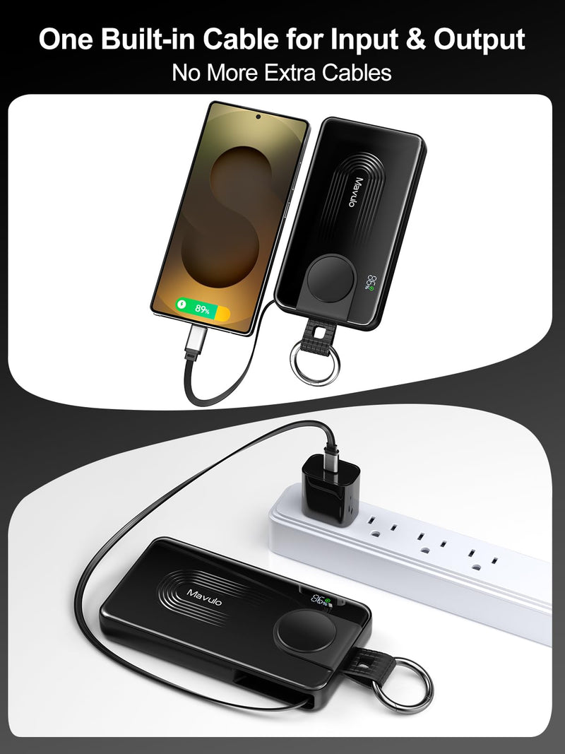 Mavulo Portable Charger for Samsung Galaxy Watch,10000mAh 3 in 1 Power Bank | 20W Fast Charging丨Retractable USB-C Cable丨Keychain Design丨LED display丨Travel Essentials Battery Pack 丨for iPhone 15-17 Series