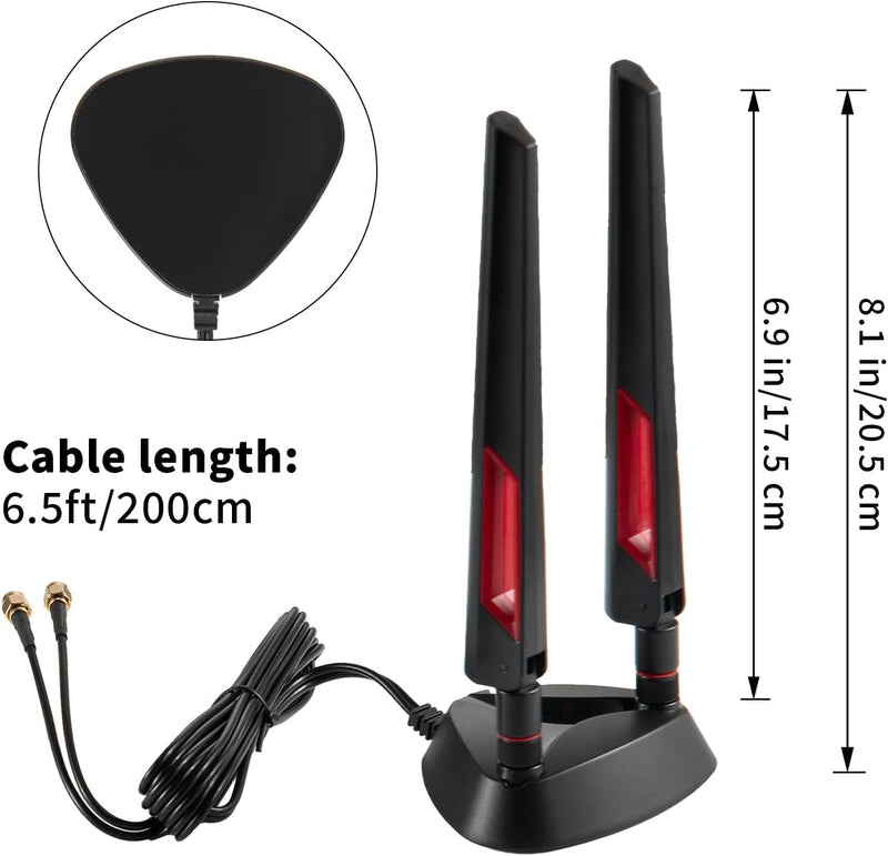 WiFi 7 Antenna Magnetic Base 9dBi Antenna with RP-SMA Male Connector for WiFi 7 Router PC Desktop Computer PCI-E Card Asus Gigabyte Gaming Motherboard, Eifagur Wifi 7 Antenna