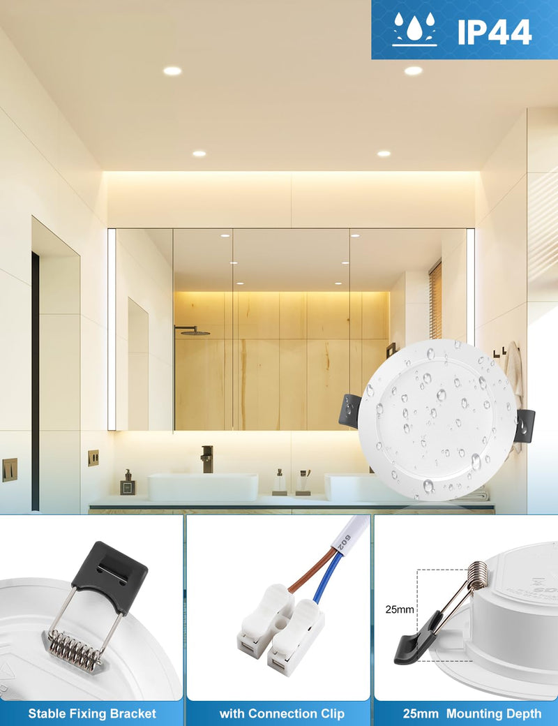 COTLEDL LED Recessed Spotlight, 230 V Flat, 10 LED Spotlights, 5 W, Neutral White, 4000 K, 68-80 mm Hole Size, IP44 Bathroom Recessed Lights, 450 LM Ceiling Spotlights for Bathroom, Living Room Neutral White 4000k Set of 10