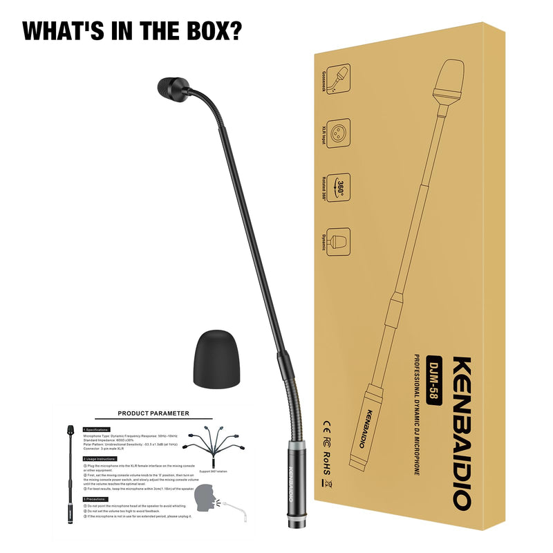 Gooseneck Microphone 23 Inch DJ Mic Professional Dynamic Bob Barker Microphone for Audio Mixer,Dedicated Disc,Shouting,KTV Bar,Podium,Conference,Metal Supports 360°Rotation,Bending,3-pin XLR