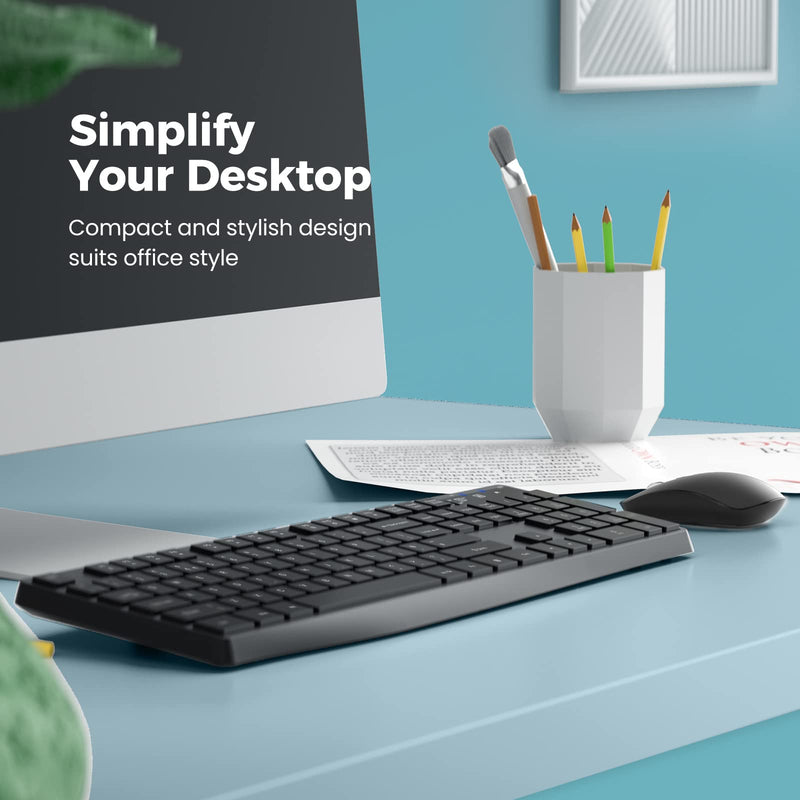 Wireless Keyboard and Mouse Combo, Lovaky 2.4G Full-Sized Ergonomic Keyboard Mouse, 3 DPI Adjustable Cordless USB Keyboard and Mouse, Quiet Click for Computer/Laptop/Windows/Mac (1 Pack, Black) 1 Pack