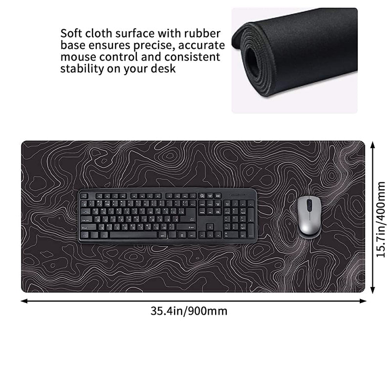 Topographic Mouse Pad, Large Gaming Mouse Pad, Topographic Desk Mat, Non-Slip Computer Keyboard Mouse Pad Map Lines Contour for Home Office Gaming Work, 35.4 X15.7 in 35.4 X 15.7 In Topographic Map