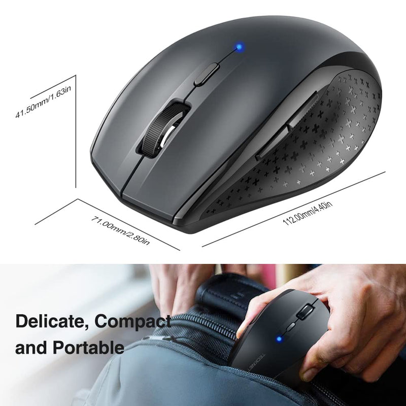 TECKNET Bluetooth Wireless Mouse, 6 Adjustable DPI Levels, 24-Month Battery Life, 6 Buttons Compatible for Ipad Pro/Laptop/Surface Pro/Windows Computer /Chromebook-Grey Grey