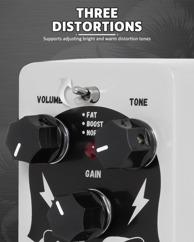 STRICH GREY TUBE Distortion Guitar Pedal, Distortion 3 Modes Fat, Boost, Normal Classic Crunch 80s Metal/Nu Metal, True Bypass for Electric Guitar, White White Distortion