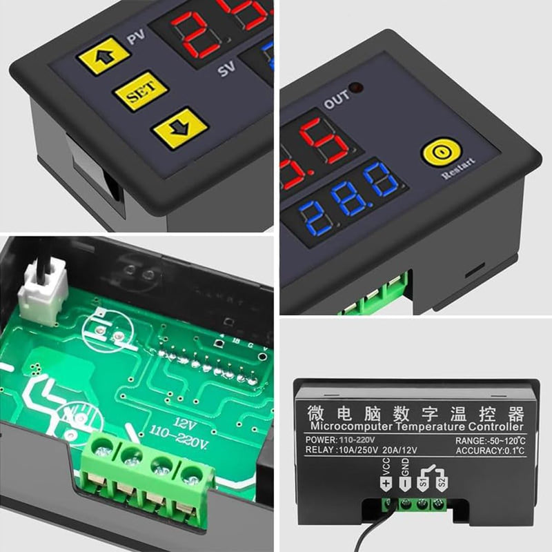 GERUI Pack of 3 W3230 20A DC 12V Digital Temperature Controller, Digital Thermostat Temperature Switch 50-120°C with NTC 10K Sensor Probe