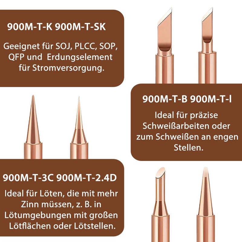 Treki Pack of 12 Copper Soldering Tip Replacement Soldering Iron Tips Set, 900M-T Replacement Soldering Tips, Soldering Tips for Soldering Station, Welding Devices, Accessories, Soldering Tips,