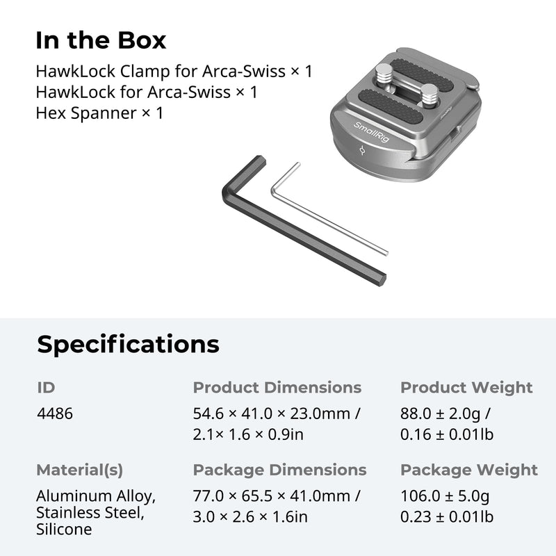 SmallRig HawkLock H38 Quick Release Mount Plate for Arca-Swiss, QR-Slide Camera Mount Plate for Arca with Two 1/4"-20 Screw, Silicone Pad and 1/4"-20 Threaded Hole for Manfrotto Plate or Tripod - 4486