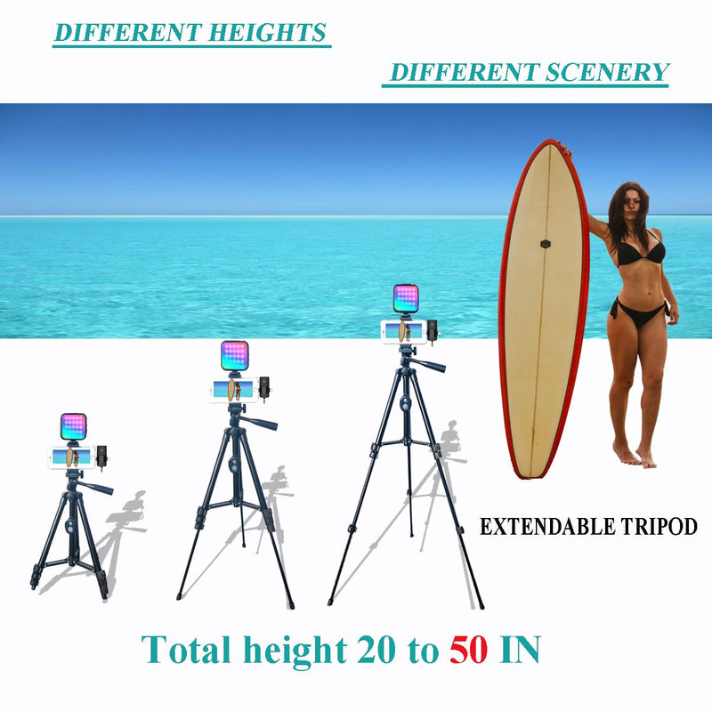 for iPhone Vlogging Kit, Vlogging Kit for Andriod Phone with Two Tripods RGB Light Lavalier Microphone Remote for YouTube Tiktok Content Creator (Total Height 20 in to 50 in) Total Height 20 IN to 50 IN