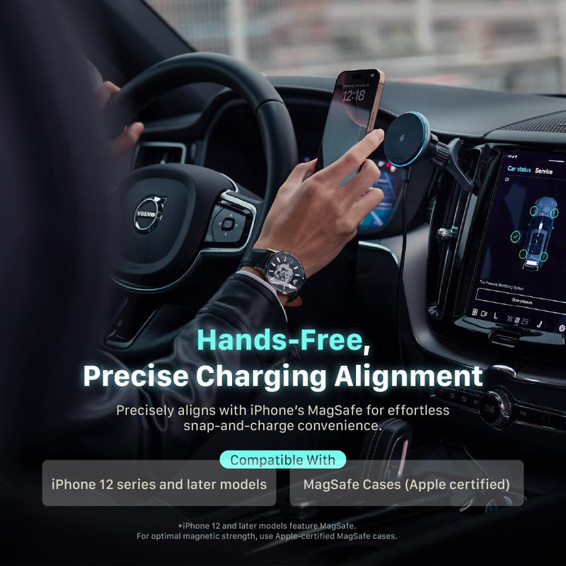ADAM ELEMENTS CQ2 Qi2 Certified Magnetic Car Mount Wireless Charger, 15W Fast Charging Station for iPhone 17/16/15/14/13/12 Series, Strong Magnet Phone Holder for Air Vent