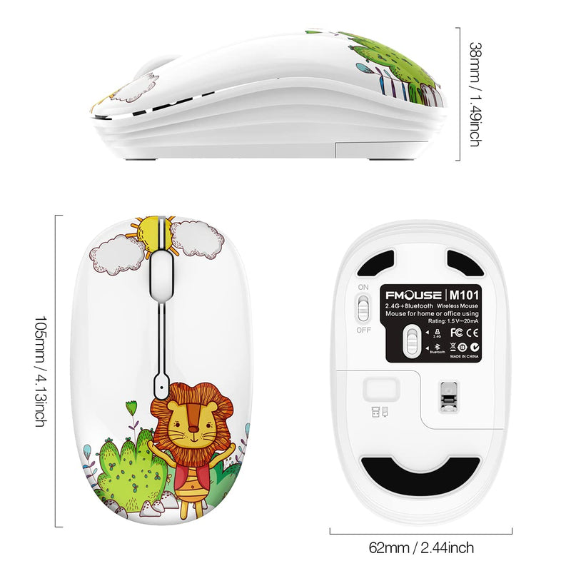 FMOUSE Wireless Mouse Cute Silent Computer Mouse with USB Receiver & Cute Decoration, Wireless Bluetooth Dual Mode Mouse 1600 DPI Power Saving Less Noise, Portable Mouse for PC, Laptop, Desktop (Lion) Lion