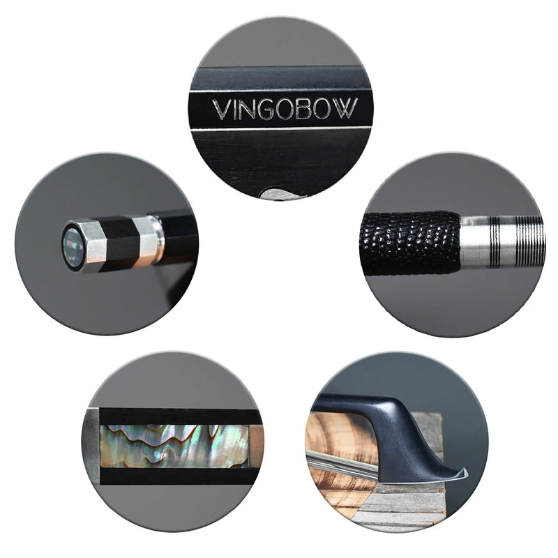 4/4 Full Size Cello Bow Advanced Carbon fiber Bow with Black Hair and White Hair Mixed Unique Design