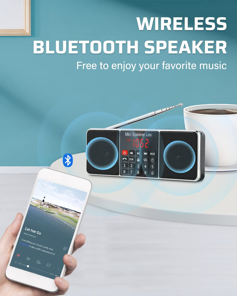 [AUSTRALIA] - PRUNUS J-288 Portable Radio AM FM Radio with Bluetooth Speaker, Sleep Timer, Power-Saving Display, Ultra-Long Antenna, AUX Input & USB Disk & TF Card MP3 Player, NO Manual Preset Black 
