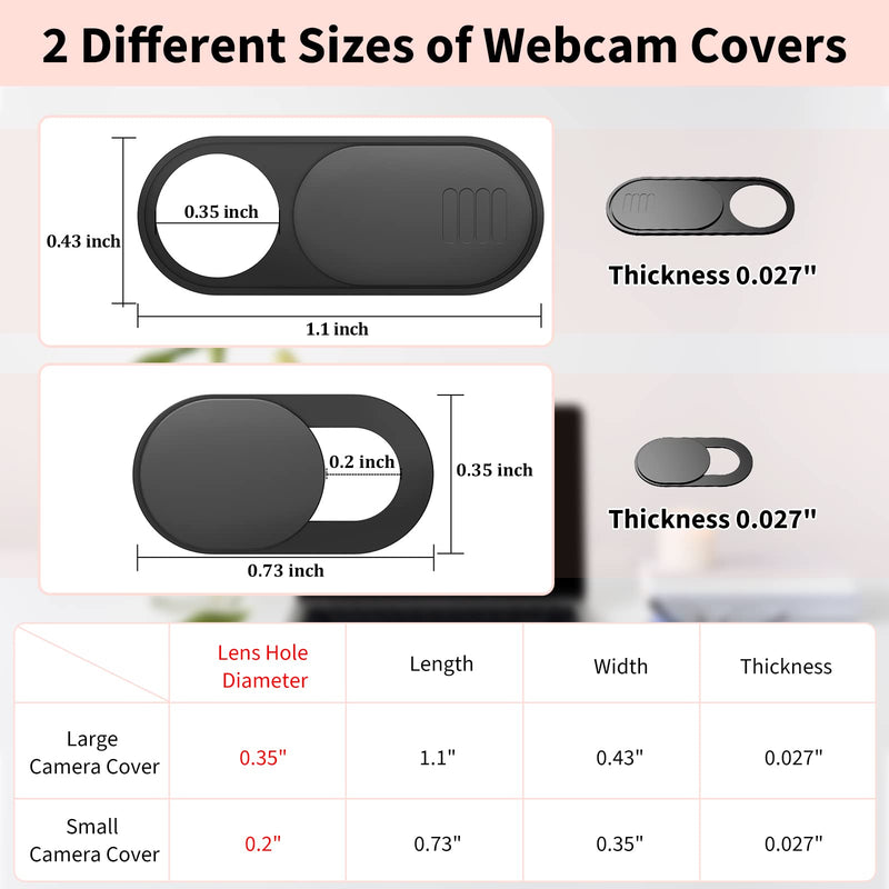 Laptop Camera Cover Slide 6PCS, 2 Size Ultra Thin Webcam Cover Blocker, Large for Laptop Computer, Small for Phone Tablet, Suitable for MacBook Pro Dell HP iPhone iPad, Protect Your Privacy Large*3+Small*3
