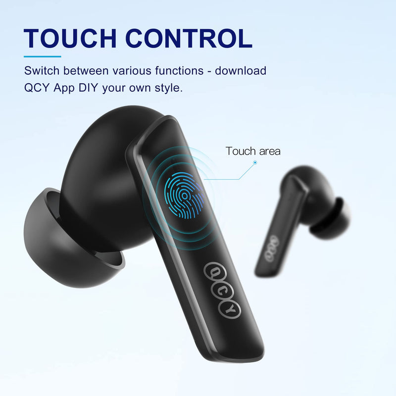 QCY HT05 Multi-Mode Active Noise Cancelling Wireless Earbuds, AI-Enhanced Calls Bluetooth Headphones with 6 Mics, Anti-Wind Noise, Transparency, App for Custom EQ, 30H Playtime, Bluetooth 5.2 Black