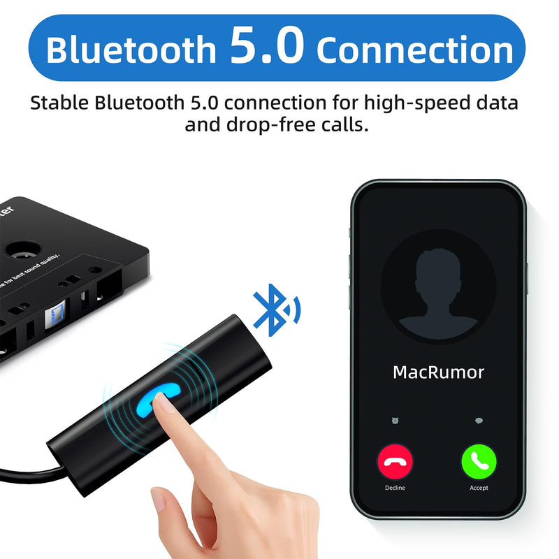 [AUSTRALIA] - Mersoco Car Bluetooth Cassette Reciver, Tape Player BT 5.0 Cassette Aux Adapter with Hands-Free Black 