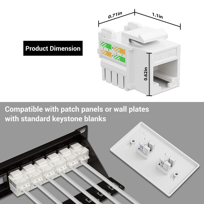 iwillink 12 Port RJ45 Through Coupler Cat6 Patch Panel with Back Bar and Keystone Jack RJ45 Keystone Jack 25-Pack