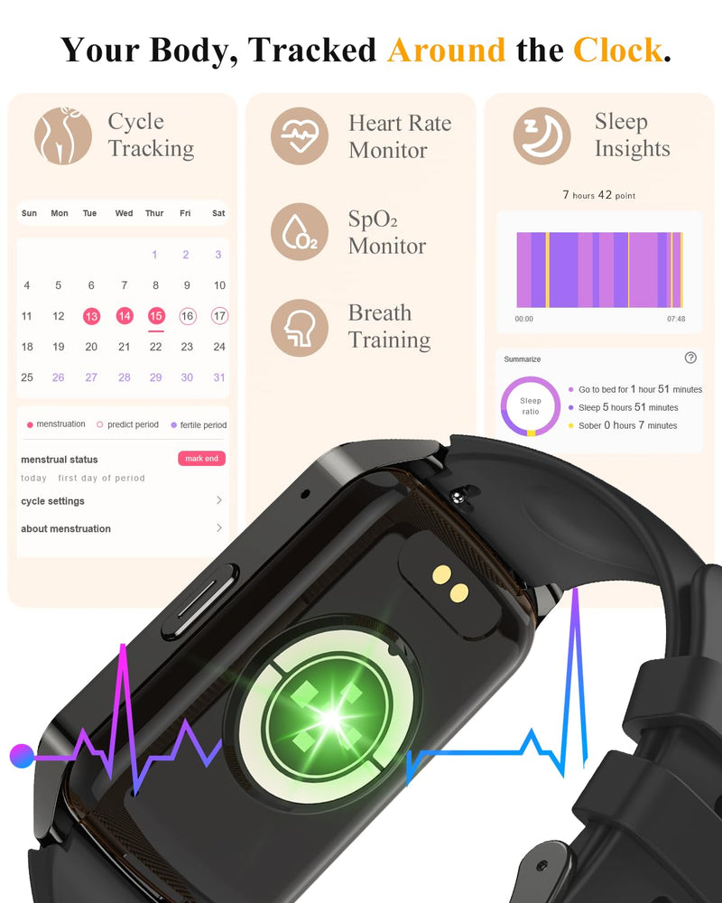Fitness Smart Watch for Women Men, Step Counter for iOS iPhone Android with Sleep Calorie Monitor, Daily Activity Workout Tracker, IP68 Waterproof, 110+Sport Modes Smartwatch (Black) Black