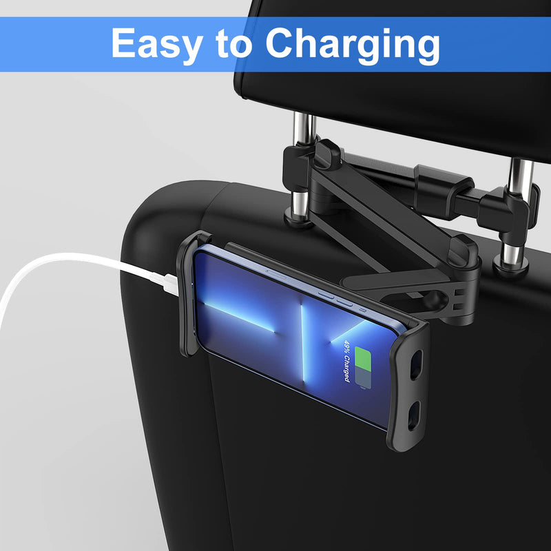 Car Headrest Backseat Mount, 360° Rotating Adjustable Car Backseat Headrest Tablet/Phone Holder, Compatible for All 4"-11" Tablets, cellphones, iPhone, iPad Air Mini,Tabs Switch. Black