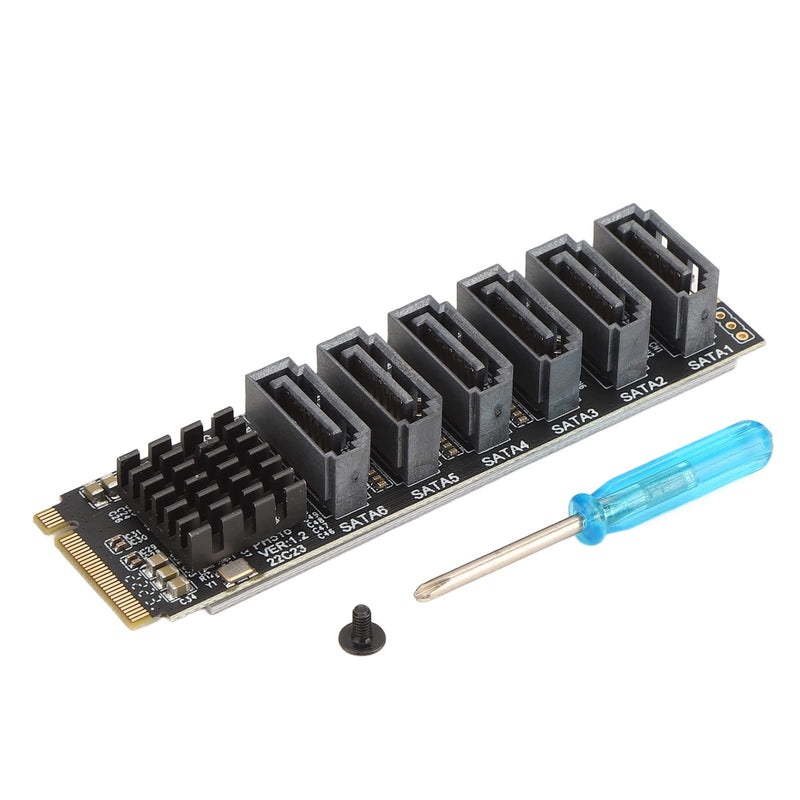 M.2 to SATA3.0 Adapter Card, M.2 M EKY PCIE3.0 to SATA Adapter Card, ASM1166 6Gbps 6 Port Expansion Interface Card with Smart Indicator