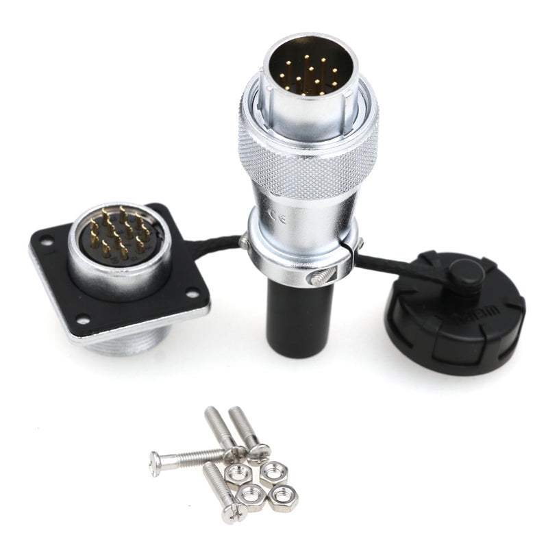 WS20 Waterproof IP67 Aviation WEIPU Connector Plug Socket M20 Square Panel Mount Electrical Power Metal Thread Connector for Industrial Signal LED (Male Plug and Female Socket, 12Pin 5A) Male Plug and Female Socket