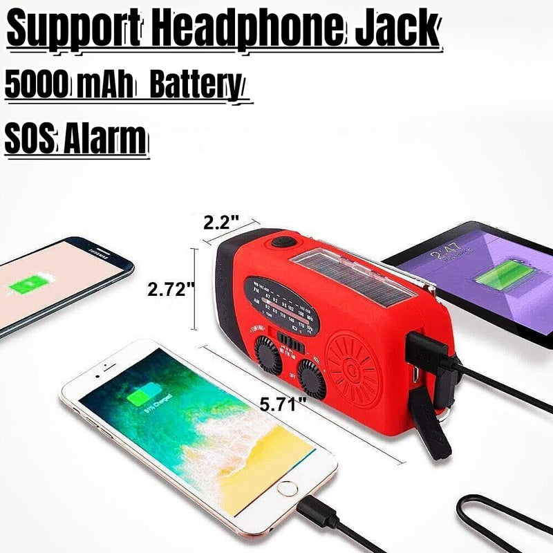 [AUSTRALIA] - 18500mWh/5000mAh Hand Crank Emergency Weather Radio, AM FM NOAA Solar Radio with Led Flashlight and Earphone Jack, Charger for Smartphone, Self Powered Radios with SOS Alarm 