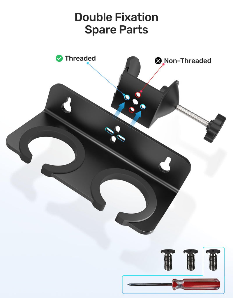 Multi Microphone Holder with Clamp (Aluminum/Rubber), Mount on Mic Stand & Desk Edge & Wall, Hold Up to 2 Wired/Wireless Handheld Mics, Ideal for Church, Street Performance, Home Studio, Karaoke