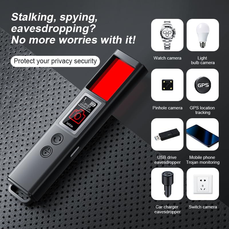 Hidden Camera Detectors, Spy Camera Detectors, 2025 Upgraded Device Finder for Hotels Car Office Home Travel Meetingroom, Signal Scanner Mini Design, 8 Levels Sensitivity 9 Modes, 25H Working Time Black