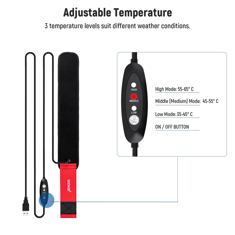 NEEWER USB Lens Heater, 12"/300mm Lens Warmer for DSLR Camera and Telescope, 3 Temperature Regulator Settings, Dew Heater Strip Prevents Dew, Fog & Condensation for Telescope Camera Astrophotography 300mm