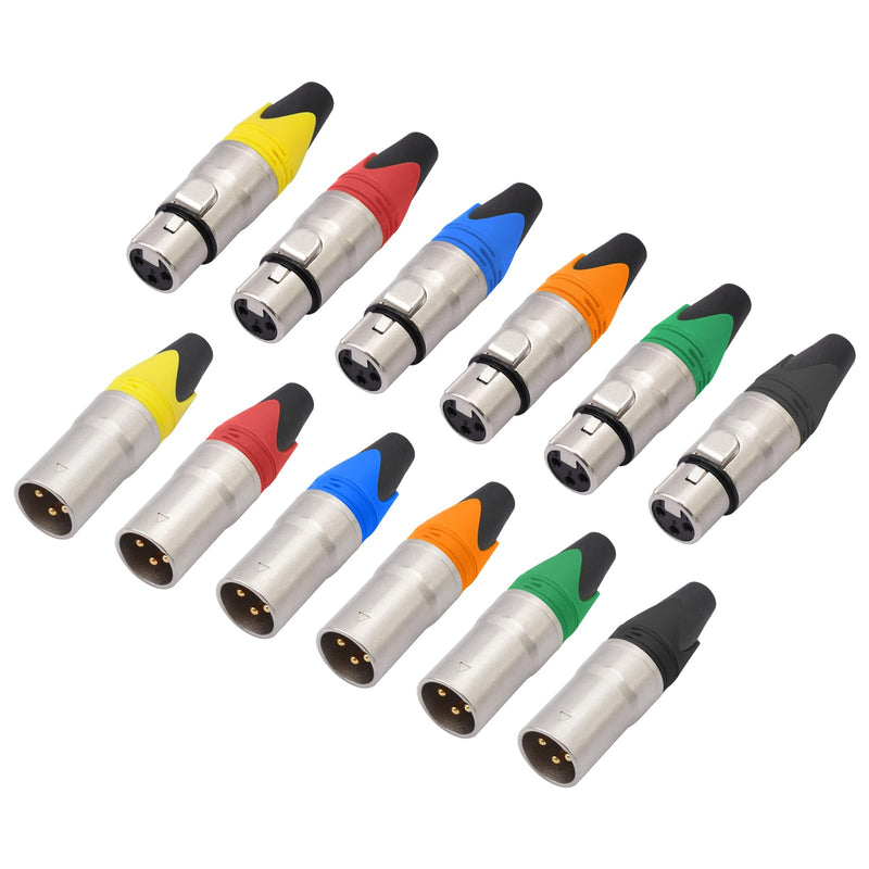 12-Piece 3 Pin XLR Solder Type Connector - 6 Male and 6 Female Plug Connector,Microphone Audio Socket, Zinc Alloy Shell,Copper Needle Gold Plated Connector High Conductivity grey