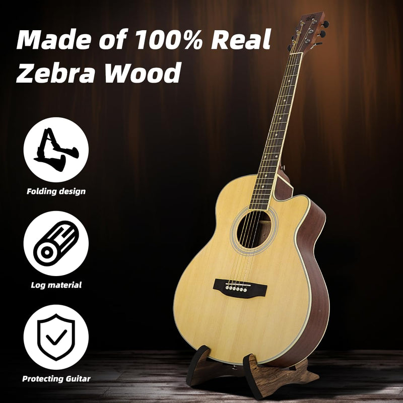 Foldable Wooden Guitar Stand Portable Guitar Holder A-Frame Bracket for Electric Acoustic Classical Guitars Bass(Zebra Wood)