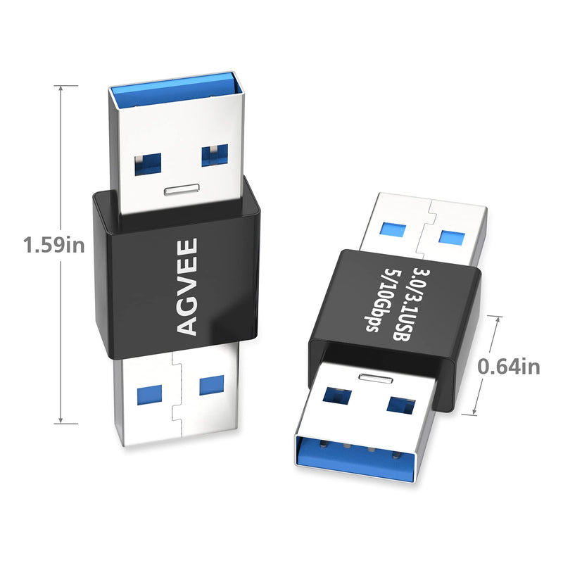 AGVEE [4 Pack] USB-A 3.0 Male to USB-A 3.0 Male Adapter, USB 3.0 Converter Coupler Extension Extender Connector, Black