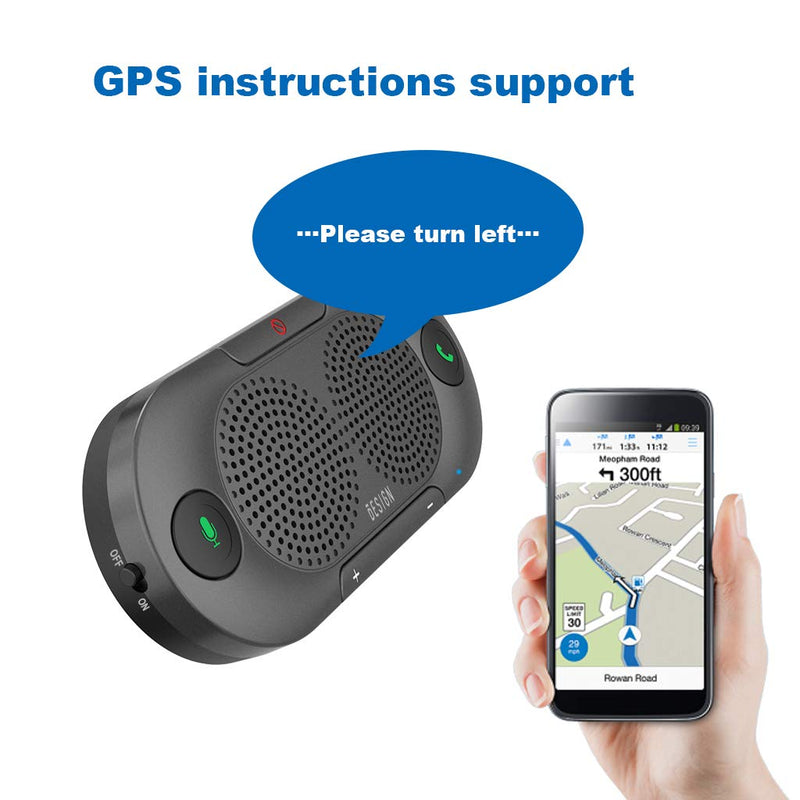 Besign BK06 Bluetooth 5.0 in Car Speakerphone with Visor Clip, Wireless Car Kit for Handsfree Talking, Motion Auto On, Siri Google Assistant Support, Dual 2W Speakers Metal Gray