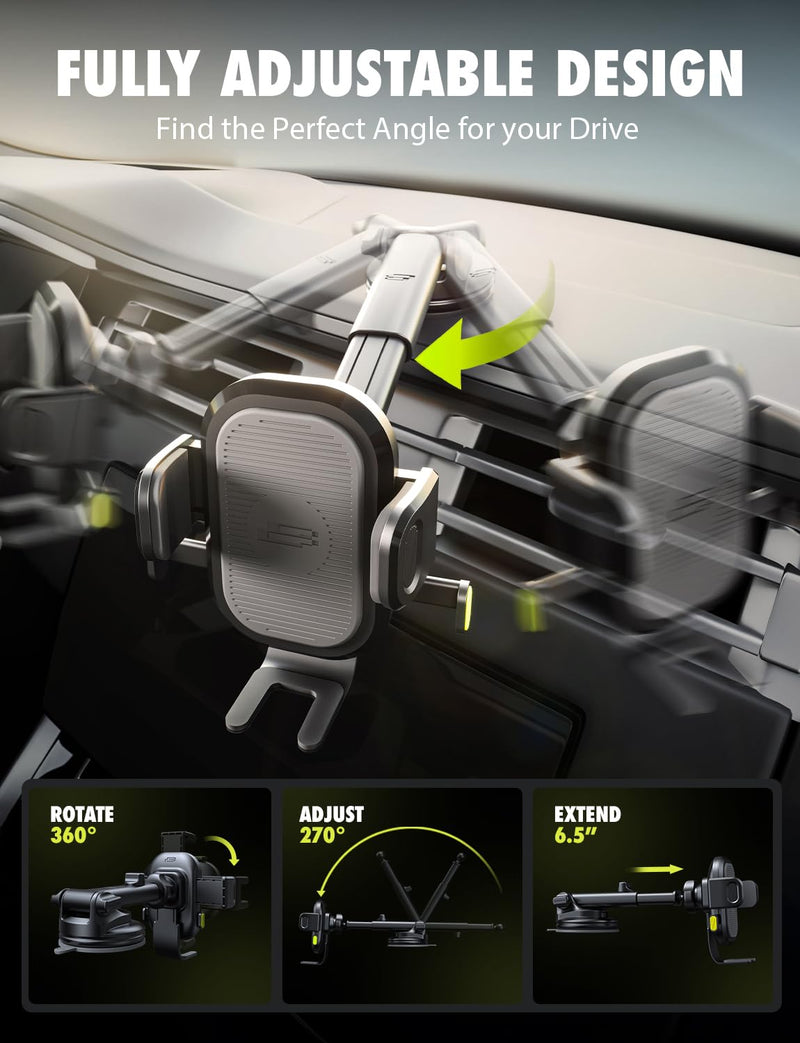 Bracketron Easy OneClick 3-in-1 Truck Phone Holder, Dash Vent & Windshield | Heavy-duty suction cup phone mount with 360° telescoping arm and hands-free clamp for trucks and vehicles Dashboard & Windshield & Air Vent