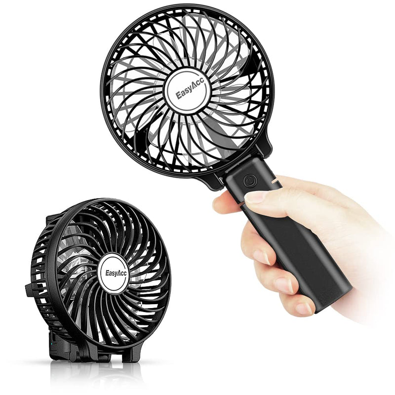 Mini Handheld Fan, EasyAcc USB Desk Fan Small Personal Portable Hand Fan Table Fan with Rechargeable Battery Operated Cooling Folding Electric Fan 3-10H Working Hours for Travel Office Outdoor- Black 3-10 Working Hours