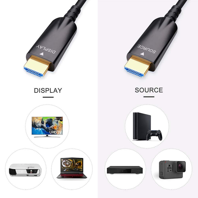 DTECH 50ft Fiber Optic HDMI Cable with 4K 60Hz 1080p HD Video 3D ARC HDCP CEC High Speed Supported (50 Feet, Black)