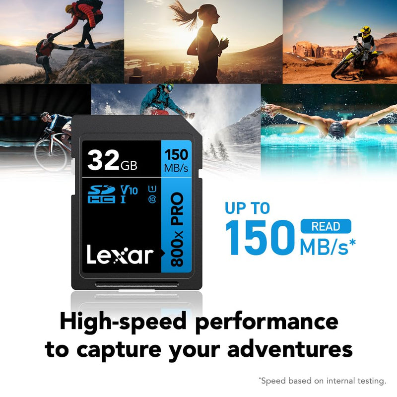 Lexar 32GB (3-Pack) High-Performance 800x PRO SDHC UHS-I Memory Card, C10, U1, V10, 4K UHD Video, Up to 150MB/s Read, for Point-and-Shoot & Mid-Range DSLR Cameras, HD Camcorders (LSD0800P032G-B3NNU) 3-Pack
