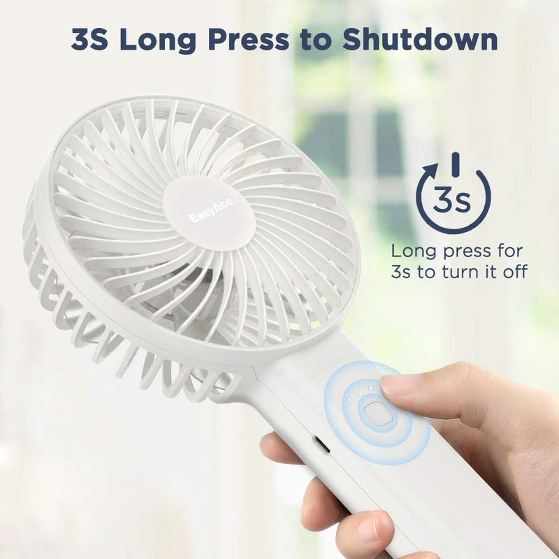 Handheld Fan, EasyAcc 2022 Upgraded Portable Fan [ 4 Speed Quiet Powerful Hand Fan] 3-17 Hours Battery Operated Fan, One Touch Power Off Foldable USB Desk Fan Personal Fan for Home Travel Outdoor 3-17 Working Hours White