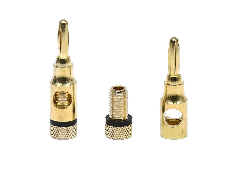 Monoprice 109437 5PRJX74047 Gold Plated Speaker Banana Plugs – 5 Pairs – Open Screw Type, For Speaker Wire, Home Theater, Wall Plates And More
