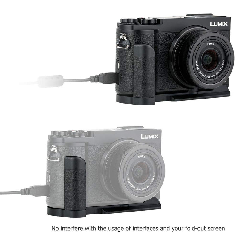JJC DMW-HGR2 Solid Metal Hand Grip Secure Handle Bracket for Panasonic GX85 GX80 GX9 GX7 Mark II III Cameras, Anti-Slip Pads Design & Arca Swiss Type Quick Release Plate Design
