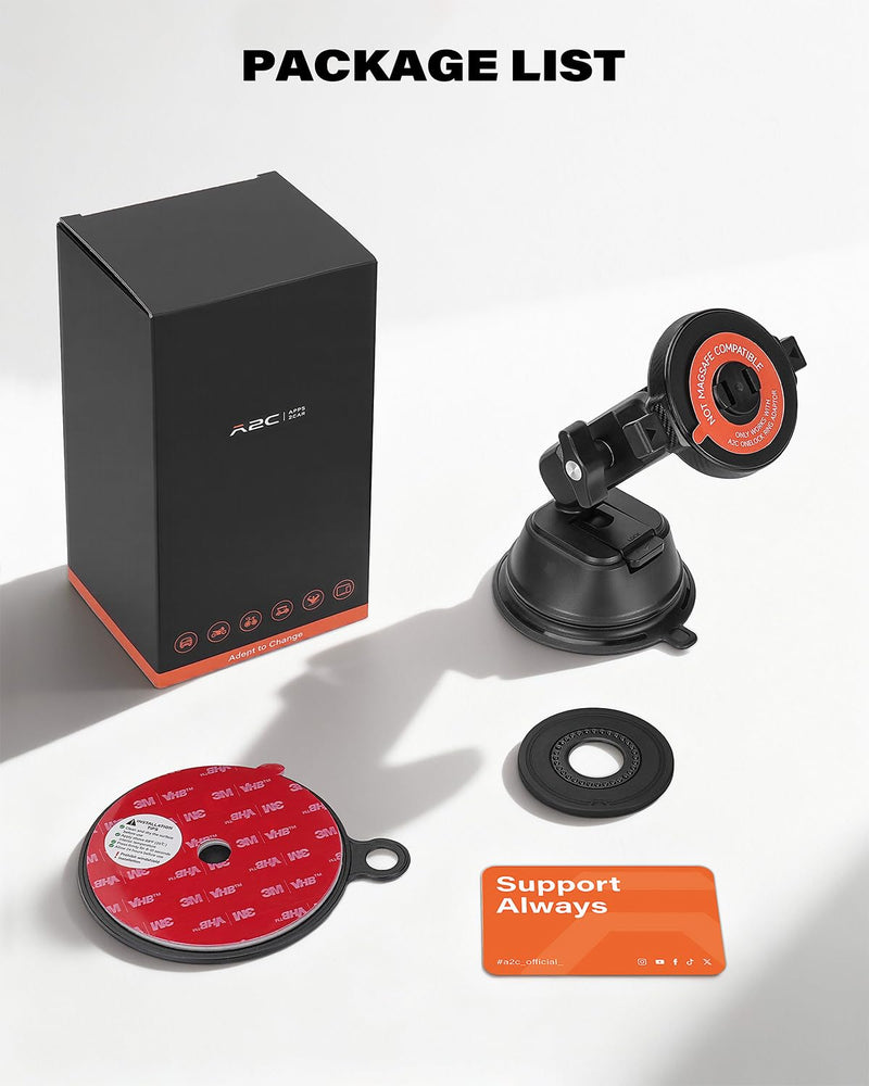 A2C One-Lock Ultra Heavy-Duty Vacuum Suction Cup Car Mount – Integrated Magnetic Auto-Align & One-Click Lock/Release, Aircraft-Grade Aluminum Arm, Built for Off-Road & Rugged Driving